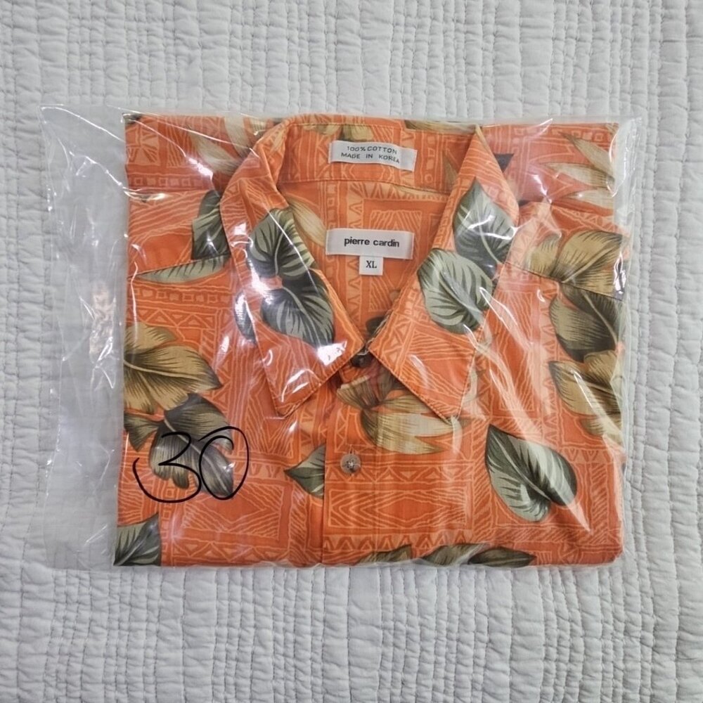 Pierre Cardin Tropical Short Sleeve Button Down Shirt Men's XL Cotton Orange EUC - Picture 14 of 14